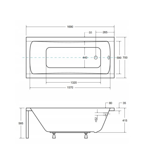 Baignoire MIRANO II rainurée avec tablier noir 140/150/160/170 x 70