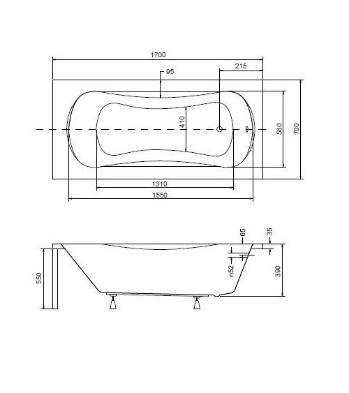 Baignoire VANESSA rainurée 130/140/150/160/170 X 70 cm