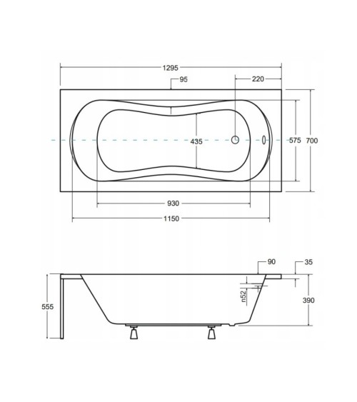 Baignoire VANESSA rainurée noire 130/140/150/160/170 X 70 cm avec tablier noir
