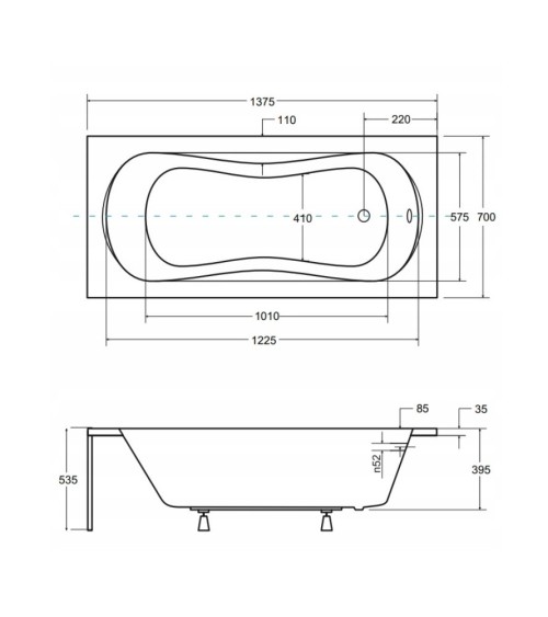 Baignoire VANESSA rainurée noire 130/140/150/160/170 X 70 cm avec tablier noir