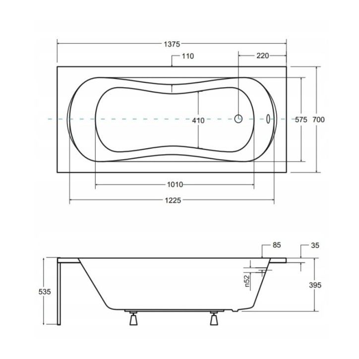 Baignoire VANESSA rainurée noire 130/140/150/160/170 X 70 cm avec tablier noir