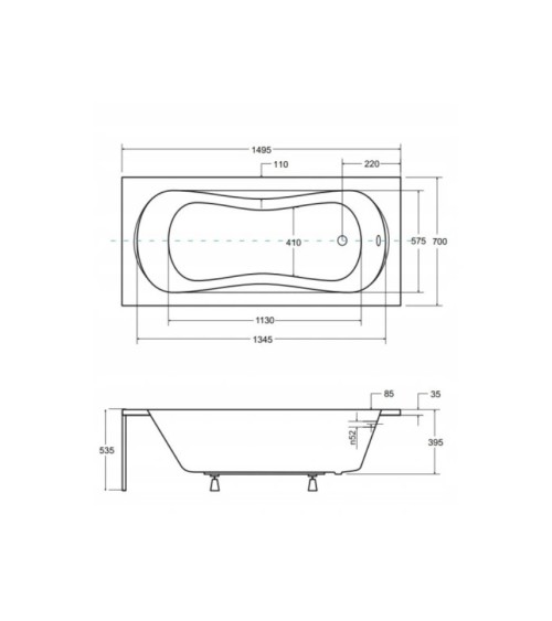 Baignoire VANESSA rainurée noire 130/140/150/160/170 X 70 cm avec tablier noir
