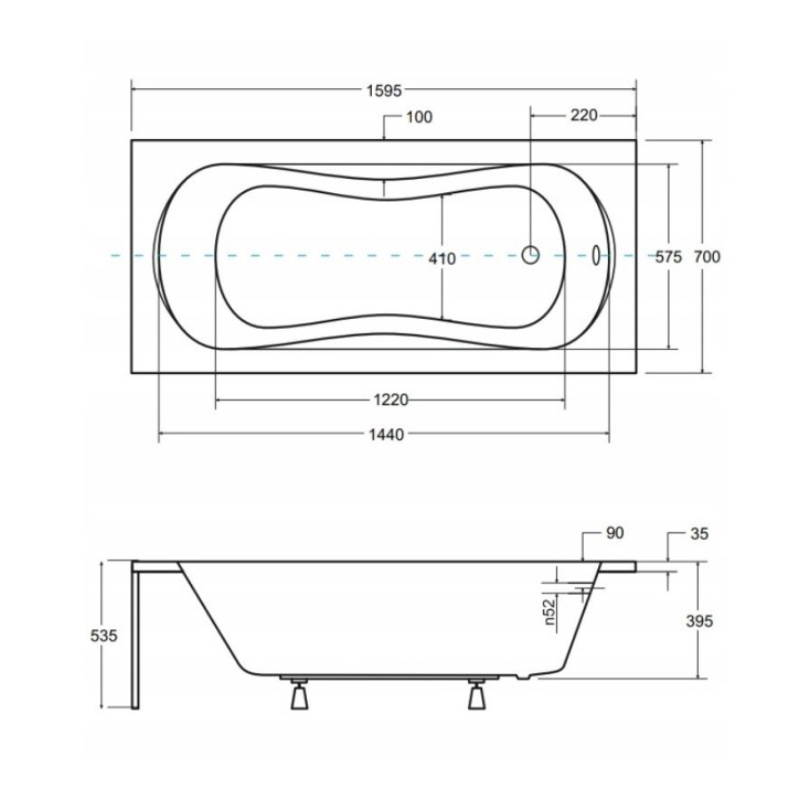 Baignoire VANESSA rainurée noire 130/140/150/160/170 X 70 cm avec tablier noir