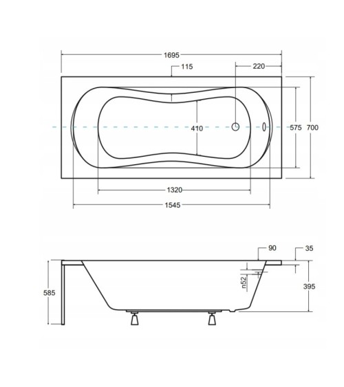 Baignoire VANESSA rainurée noire 130/140/150/160/170 X 70 cm avec tablier noir