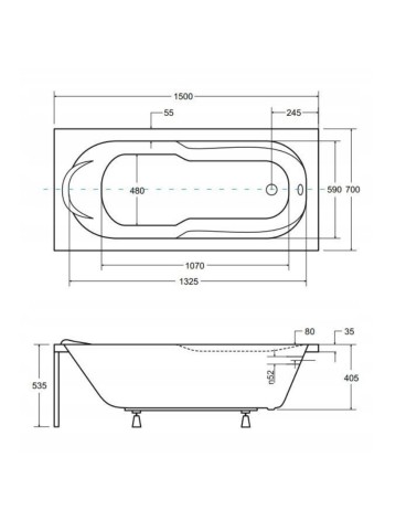 Baignoire Bona Rainurée Noire 150x70 cm