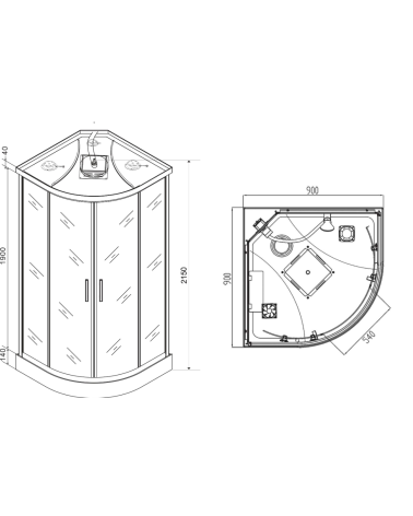 Cabine de Douche OCEANE 90 x 90 x 215cm