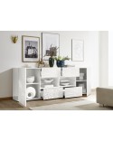 Buffet MIREL Blanc 2 portes 4 tiroirs 241 cm