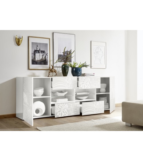 Buffet MIREL Blanc 2 portes 4 tiroirs 241 cm
