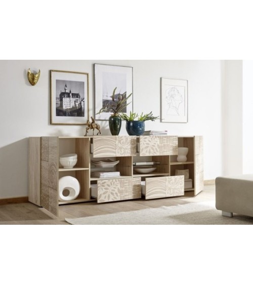 Buffet MIREL chêne 2 portes 4 tiroirs 241 cm