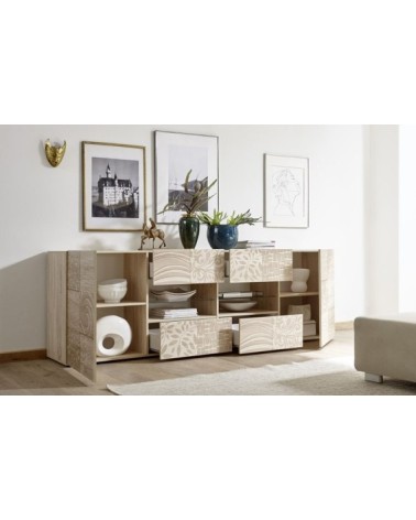 Buffet MIREL chêne 2 portes 4 tiroirs 241 cm