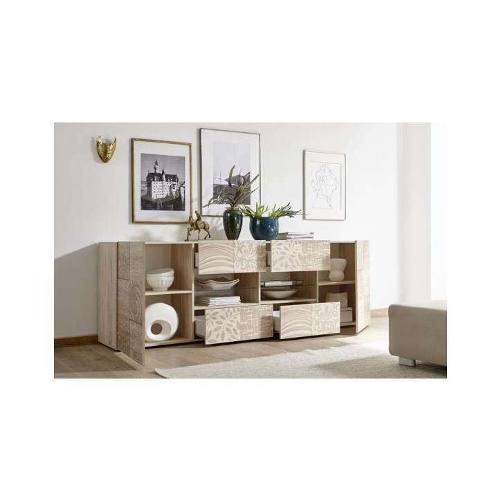 Buffet MIREL chêne 2 portes 4 tiroirs 241 cm