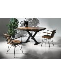Ensemble table extensible 160-200 cm bois et métal et 4 chaises marron Paolina