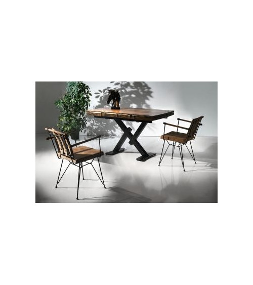 Ensemble table extensible 160-200 cm bois et métal et 4 chaises marron Paolina