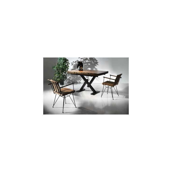 Ensemble table extensible 160-200 cm bois et métal et 4 chaises marron Paolina