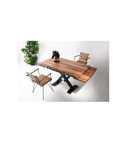 Ensemble table extensible 160-200 cm bois et métal et 4 chaises marron Paolina