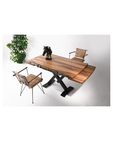 Ensemble table extensible 160-200 cm bois et métal et 4 chaises marron Paolina