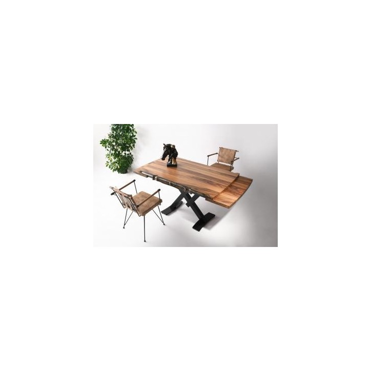 Ensemble table extensible 160-200 cm bois et métal et 4 chaises marron Paolina