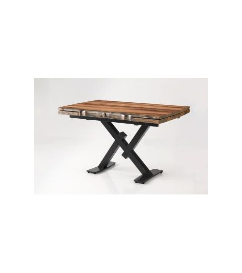 Ensemble table extensible 160-200 cm bois et métal et 4 chaises marron Paolina