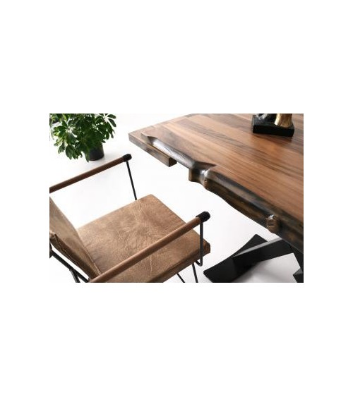 Ensemble table extensible 160-200 cm bois et métal et 4 chaises marron Paolina