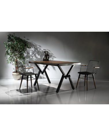 Ensemble table 160 cm bois et métal et 4 chaises noires Tania