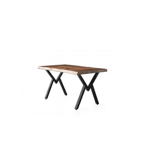 Ensemble table 160 cm bois et métal et 4 chaises noires Tania