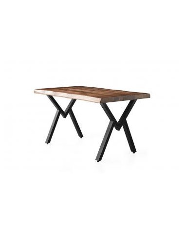Ensemble table 160 cm bois et métal et 4 chaises noires Tania
