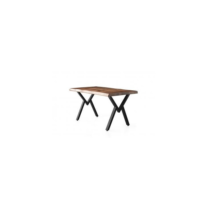 Ensemble table 160 cm bois et métal et 4 chaises noires Tania