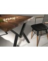 Ensemble table 160 cm bois et métal et 4 chaises noires Tania