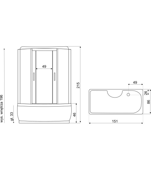 Combiné baignoire-douche TAVOLA 151x86x215 cm