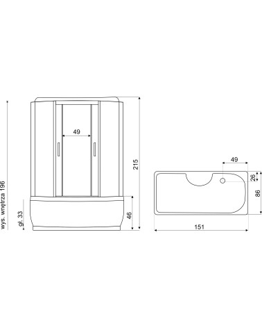 Combiné baignoire-douche TAVOLA 151x86x215 cm