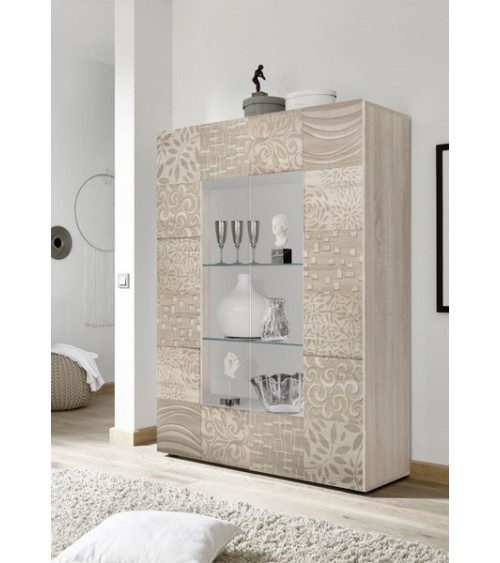Vitrine 2 portes vitrée MIREL chêne 121 cm