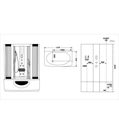 Combiné baignoire-douche SARA hammam et balnéo 145x85x220 cm