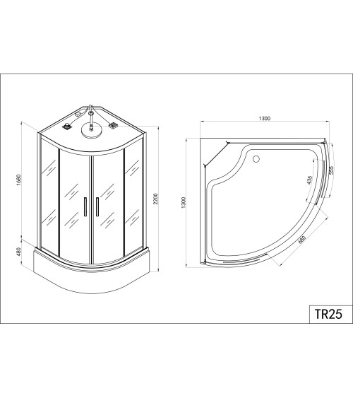 Combiné baignoire-douche HABANA 130x130x228 cm NOIR