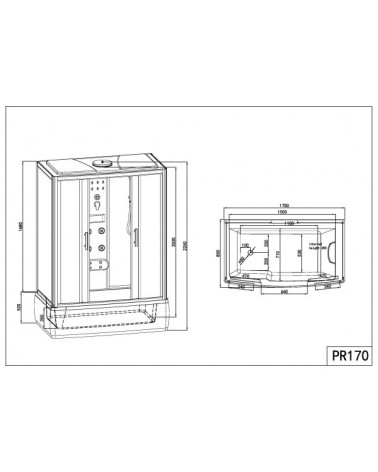 Combiné baignoire-douche SERRA 85x170x223 cm NOIR