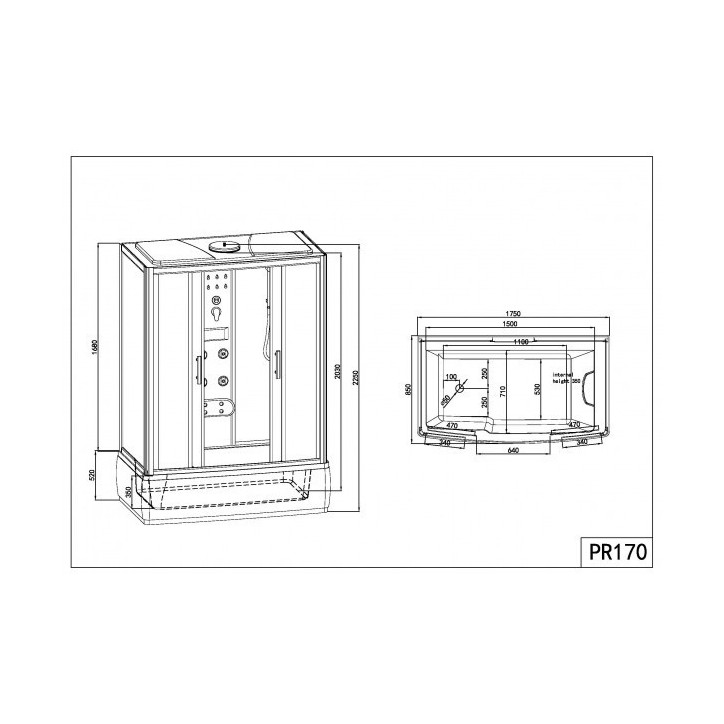 Combiné baignoire-douche SERRA 85x170x223 cm NOIR
