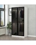 Armoire 2 Portes Vitrées avec leds - Blanc/Noir