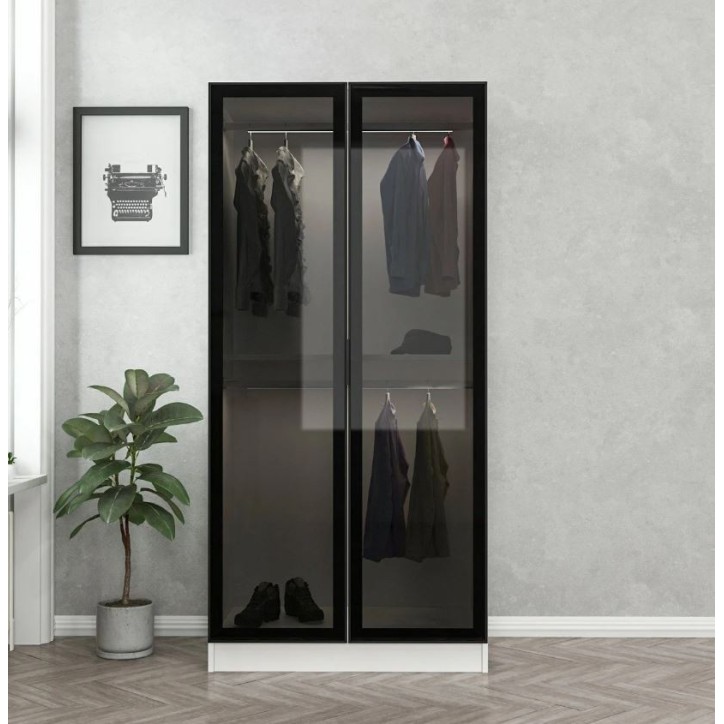 Armoire 2 Portes Vitrées avec leds - Blanc/Noir Armoire 2 Portes Vitrées avec leds - Blanc/Noir