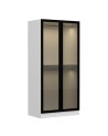 Armoire 2 Portes Vitrées avec leds - Blanc/Noir