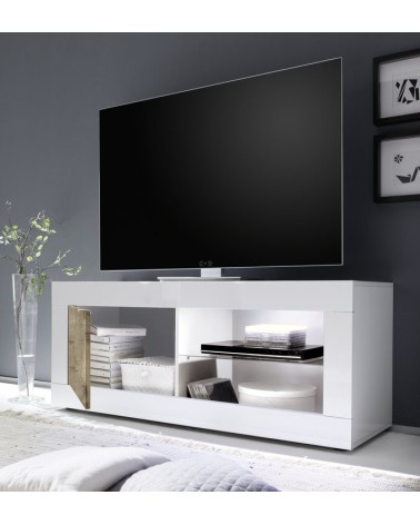 Meuble TV Basic finition blanc-chêne péro 1 porte 140/56/43 cm
