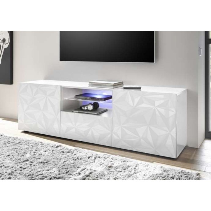 Meuble Tv LUTHER 2 portes 1 tiroir blanc 181x57 cm Meuble Tv LUTHER 2 portes 1 tiroir blanc 181x57 cm