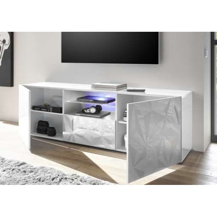 Meuble Tv LUTHER 2 portes 1 tiroir blanc 181x57 cm Meuble Tv LUTHER 2 portes 1 tiroir blanc 181x57 cm