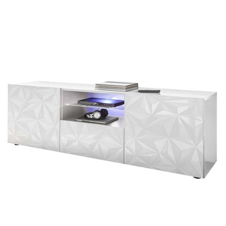 Meuble Tv LUTHER 2 portes 1 tiroir blanc 181x57 cm Meuble Tv LUTHER 2 portes 1 tiroir blanc 181x57 cm