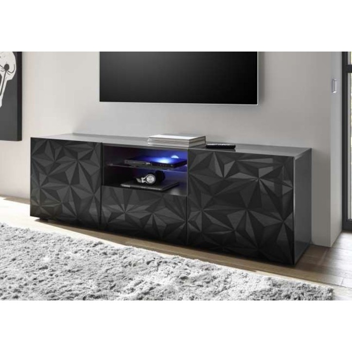 Meuble Tv LUTHER 2 portes 1 tiroir anthracite 181x57 cm