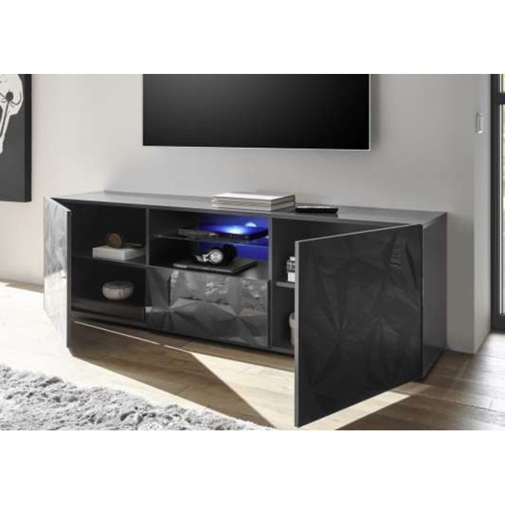 Meuble Tv LUTHER 2 portes 1 tiroir anthracite 181x57 cm