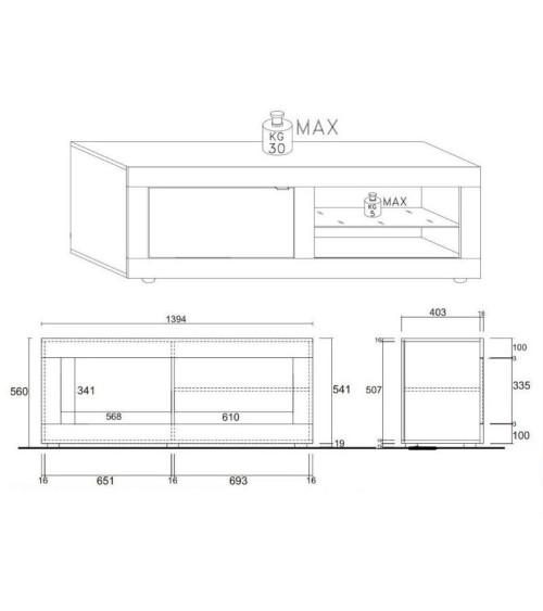 Meuble TV BASIC, 140 cm, blanc