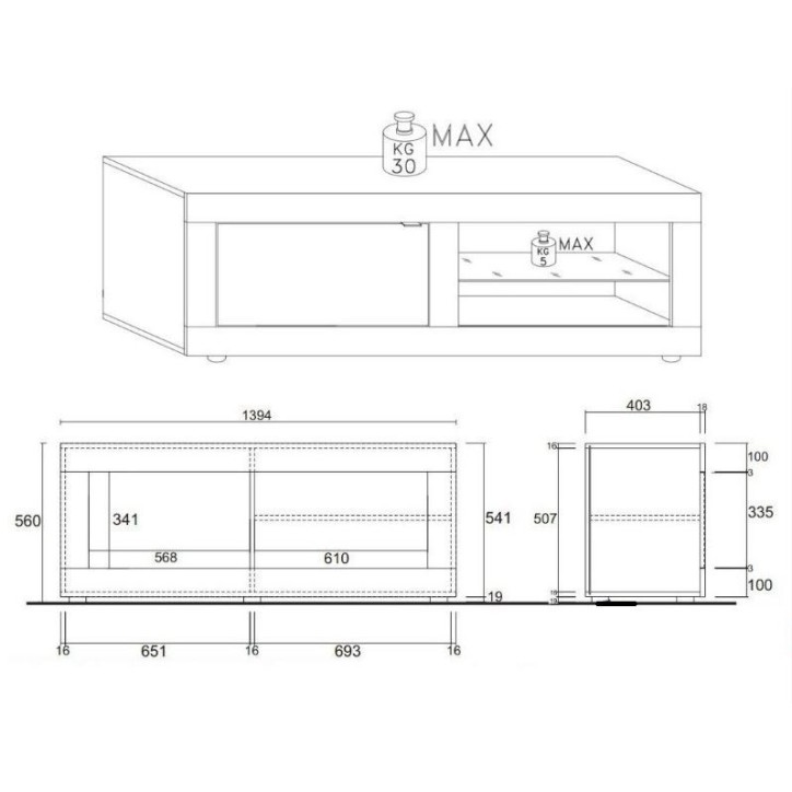 Meuble TV BASIC, 140 cm, blanc Meuble TV BASIC, 140 cm, blanc