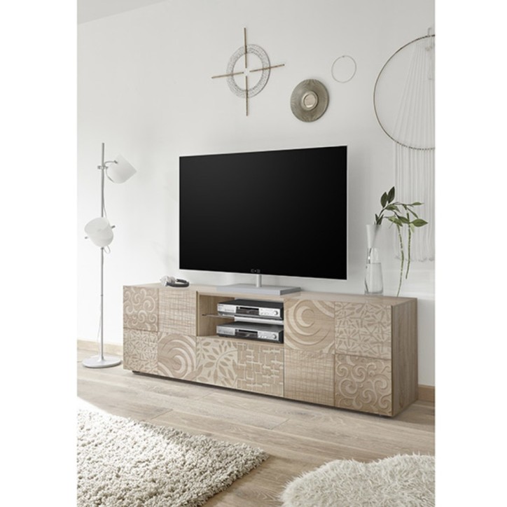 Meuble TV MIREL chêne 2 portes 1 tiroir 181 cm