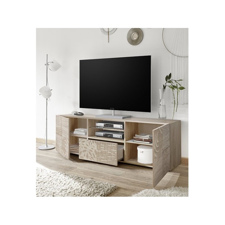 Meuble TV MIREL chêne 2 portes 1 tiroir 181 cm
