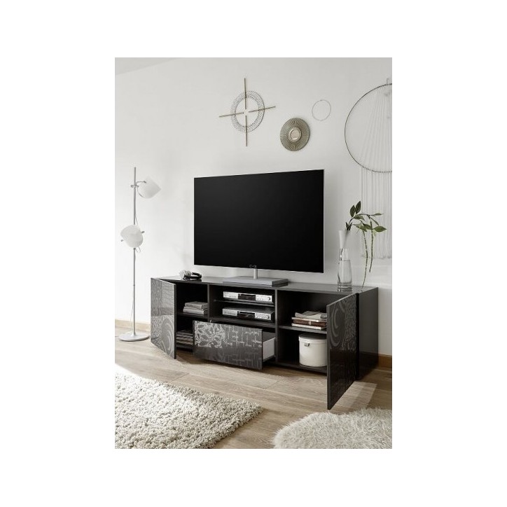 Meuble TV MIREL anthracite 2 portes 1 tiroir