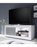 Meuble TV Basic finition blanc-béton 1 porte 140/56/43 cm